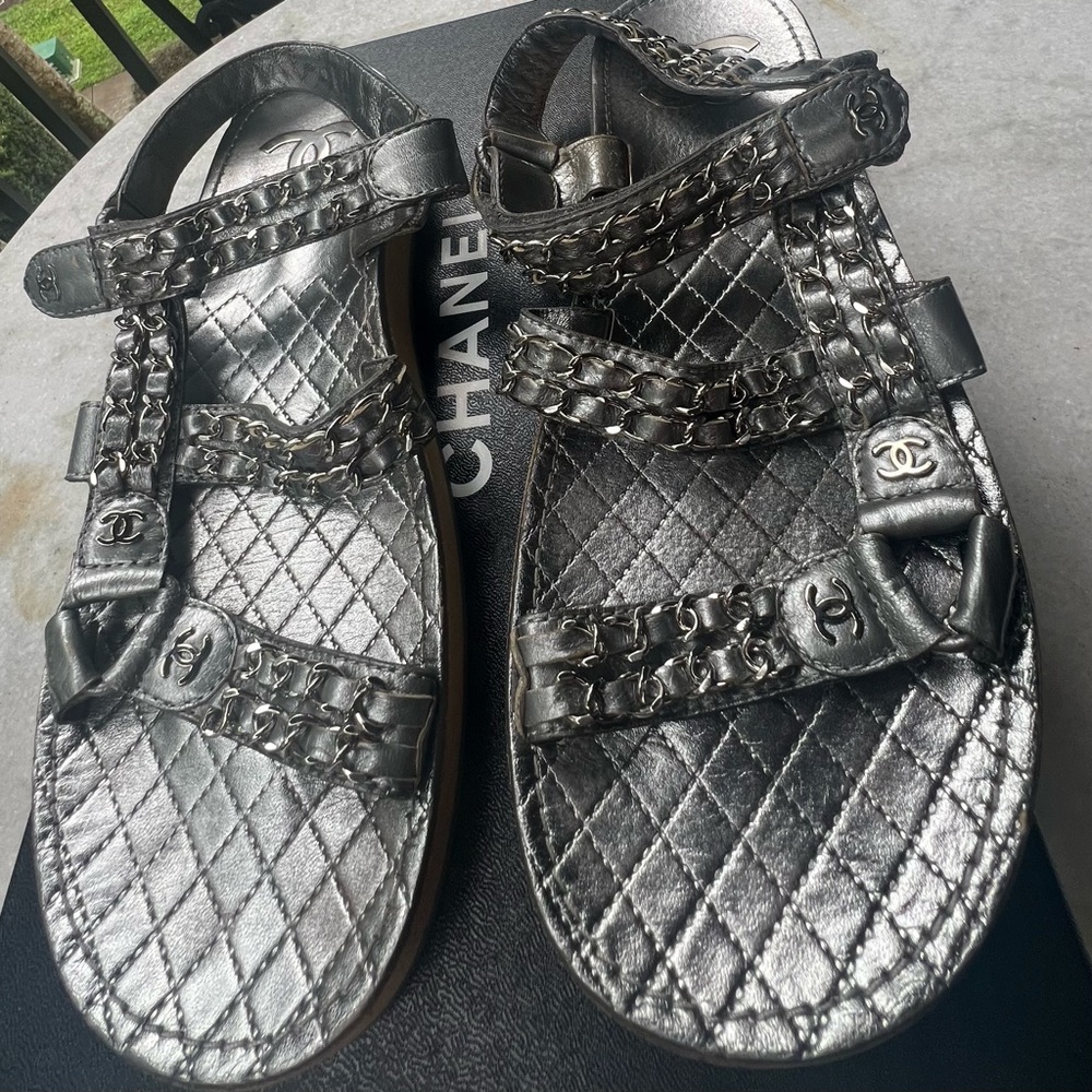 Chanel silver chain sandals